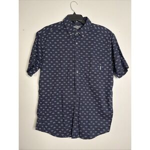 Eddie Bauer Mens Large Navy Short Sleeve Button Down Shirt Geometric Print